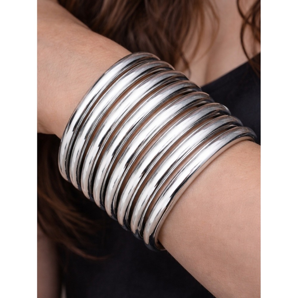 Sterling Silver Bangle Set Waterproof Boho Tarnish Free Stackable - Picture 2 of 15